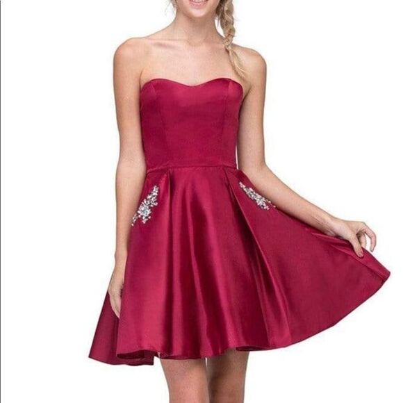 Any Lee Short Red Prom Dress With Pockets - Picture 2 of 10